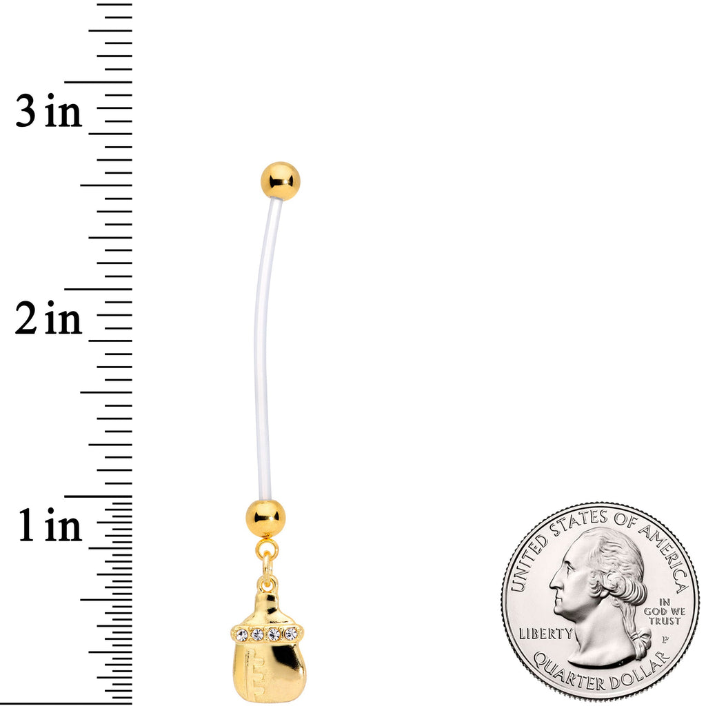 Clear Gem Gold Tone Baby Bottle Dangle Pregnancy Belly Ring