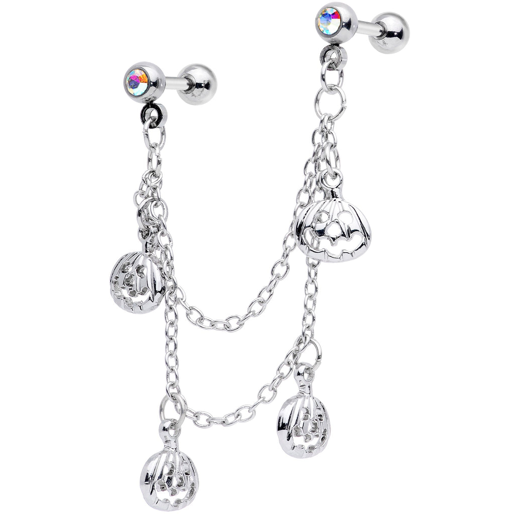 16G 1/4 Aurora Gem Pumpkin Halloween Cartilage Chain Earring