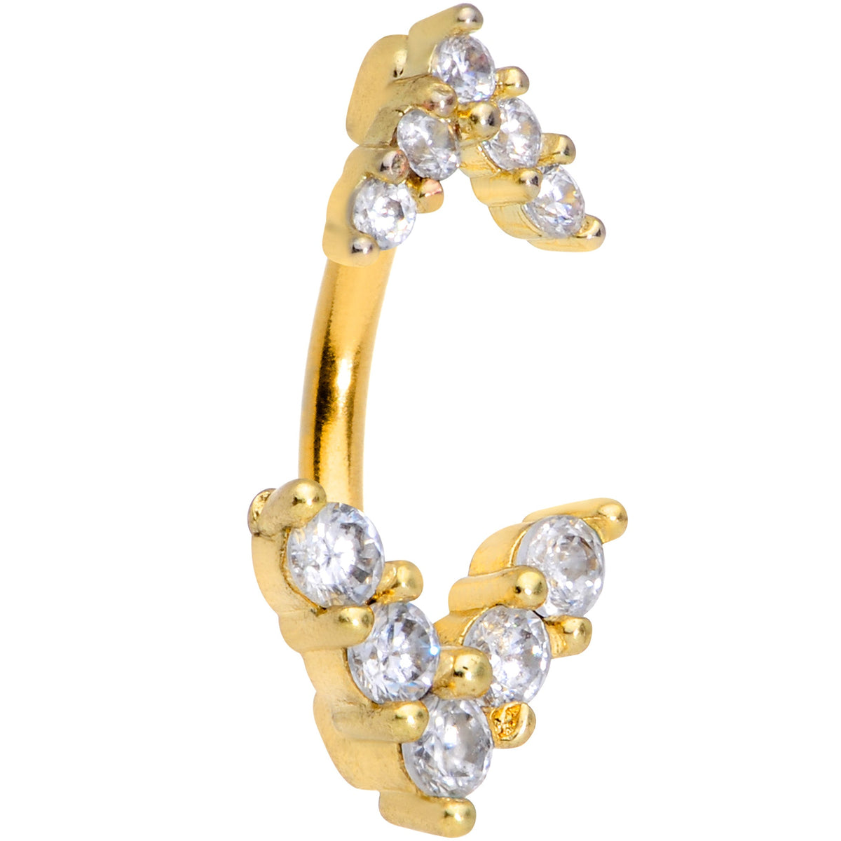 Clear CZ Gem Gold Tone Twin Arrow Double Mount Belly Ring