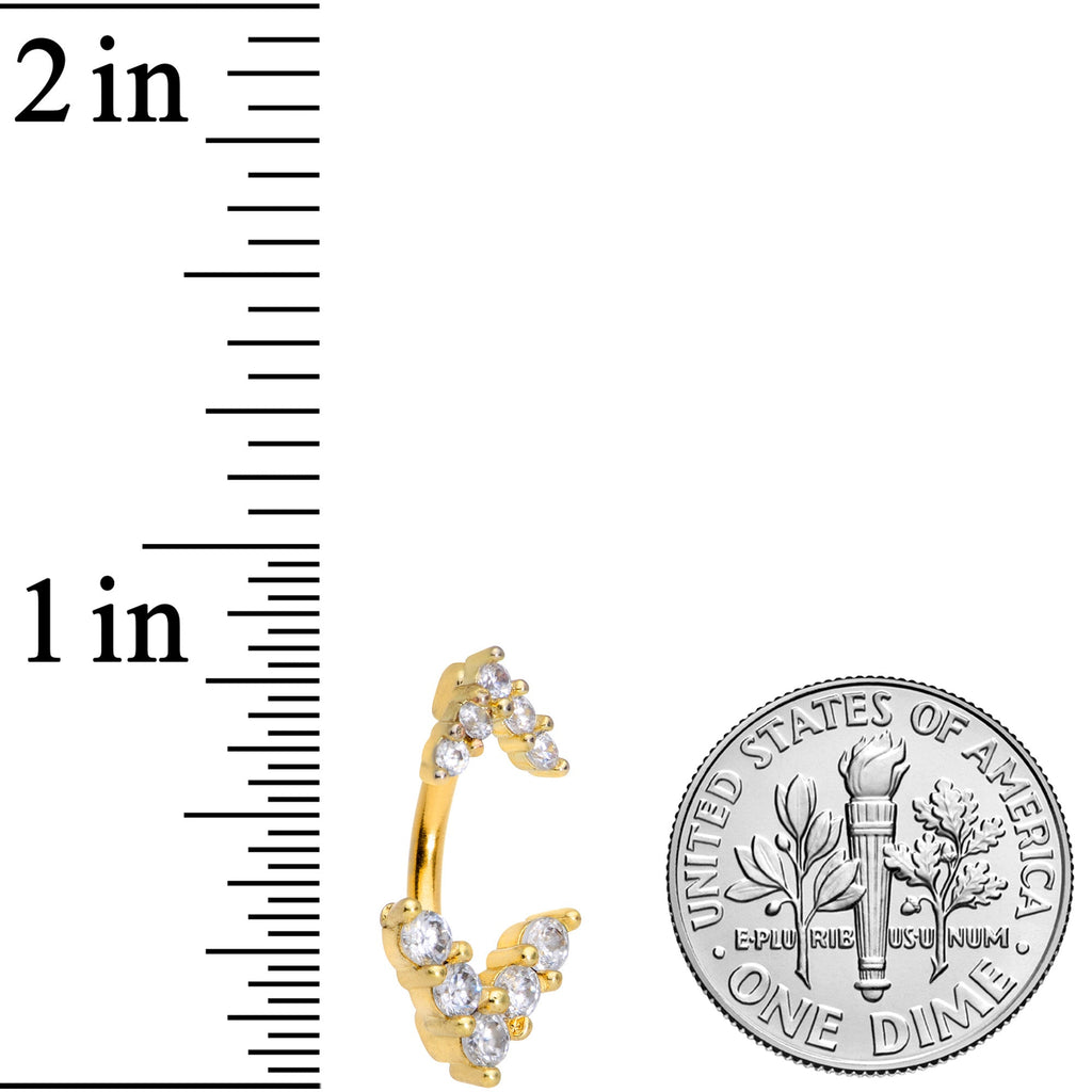 Clear CZ Gem Gold Tone Twin Arrow Double Mount Belly Ring