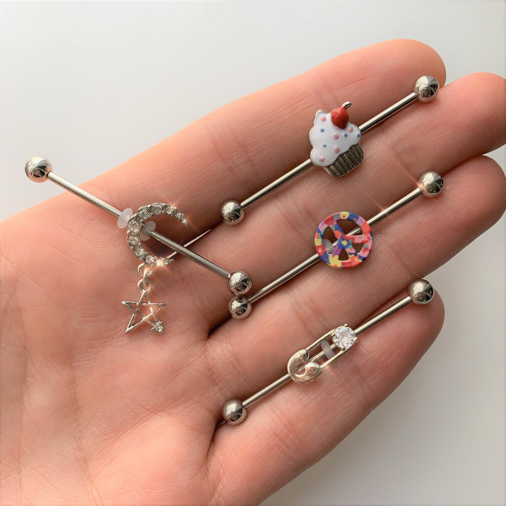 14G Hippie Rainbow Peace Sign Industrial Barbell 38mm