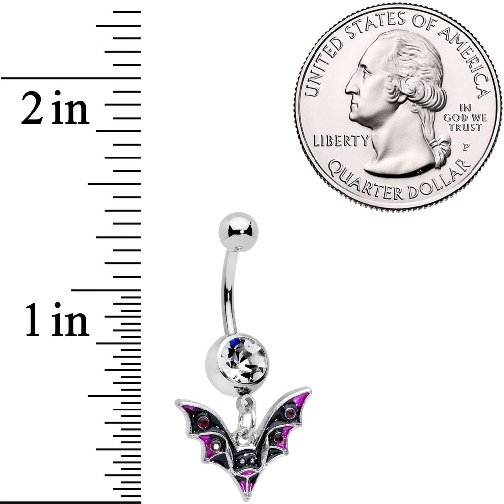 Clear Purple Gem Black Purple Bat Halloween Dangle Belly Ring
