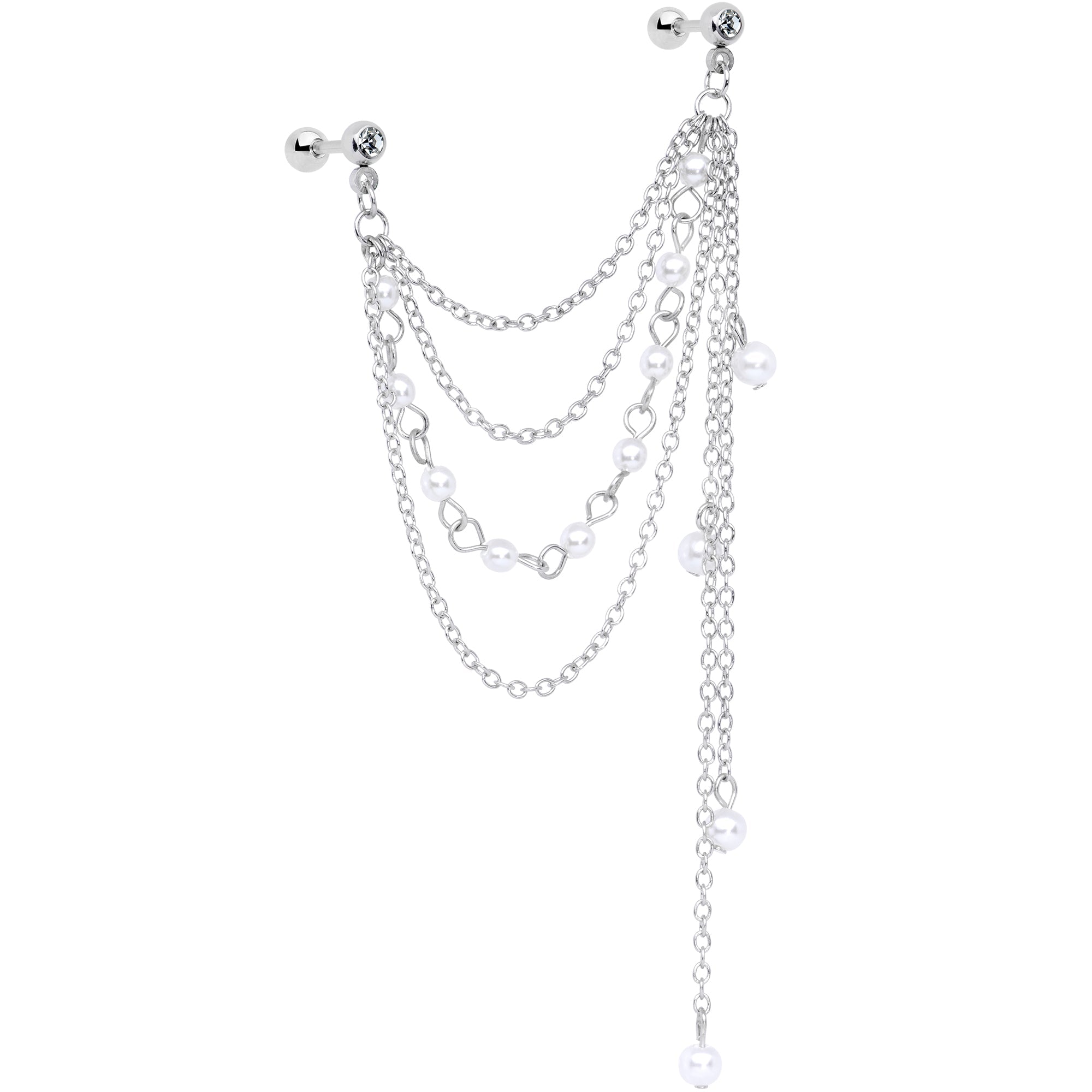 16G 1/4 Clear Gem Multiple Dangle Cartilage Chain Earring