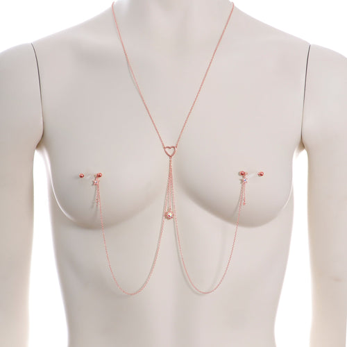 14G 5/8 Aurora Gem Rose Gold Hue Star Sun Nipple Chain Necklace