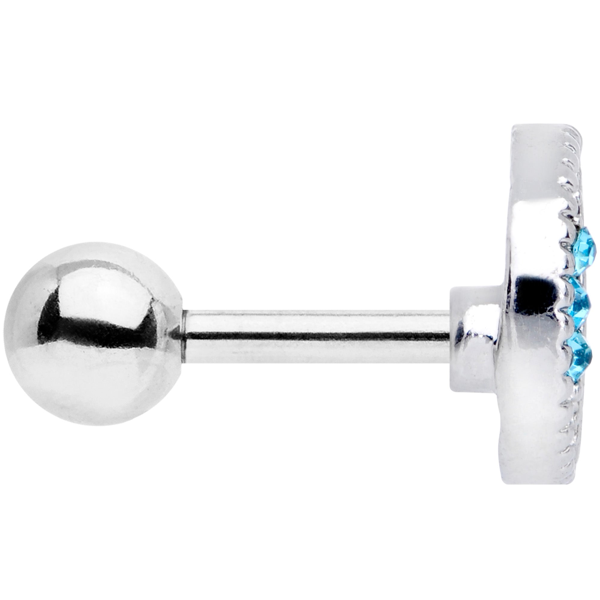 16G 1/4 Blue CZ Gem Moon and Heart Cartilage Tragus Earring