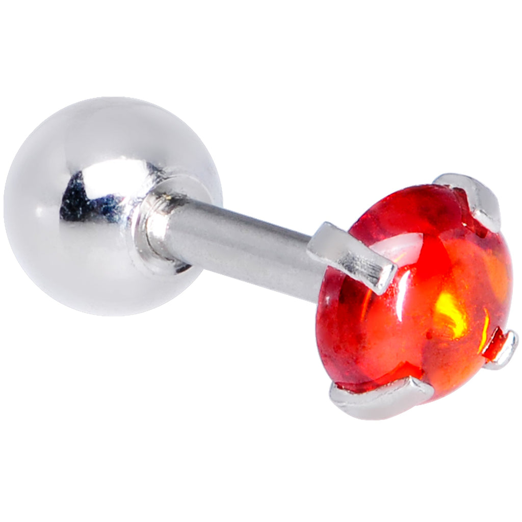 16G 1/4 Red CZ Gem Smooth Hemisphere Cartilage Tragus Earring