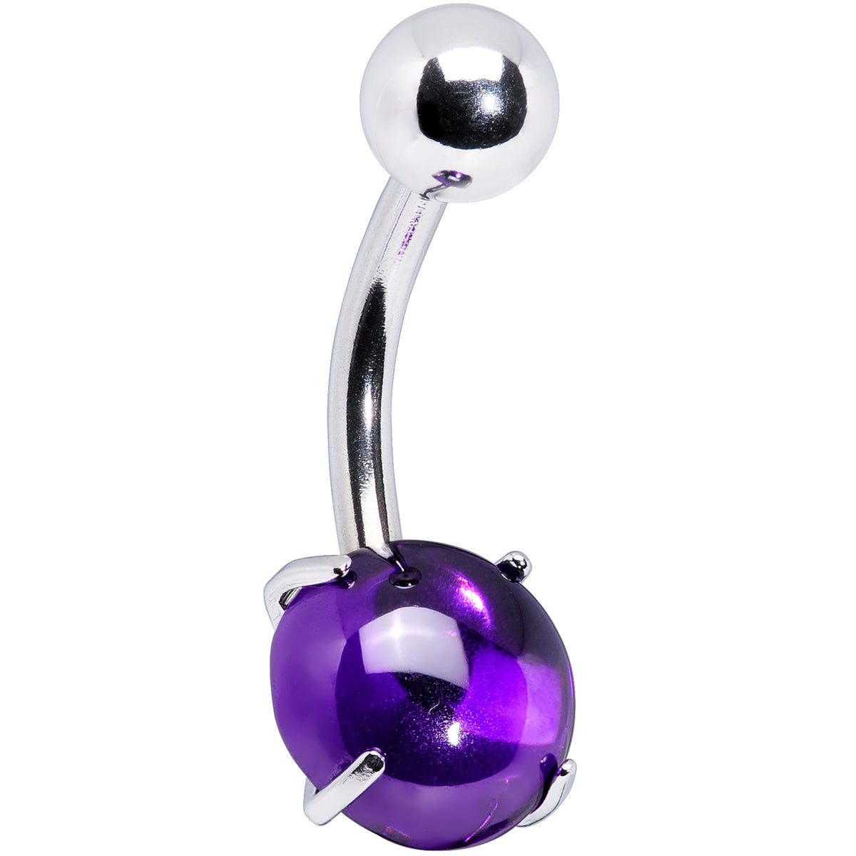 Purple CZ Gem Smooth Hemisphere Belly Ring