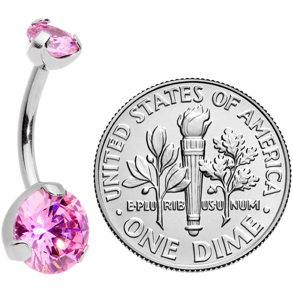 Pink CZ Gem Grade 23 Titanium Internally Threaded Belly Ring