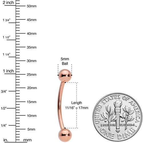 14G 5/8 Rose Gold Tone Anodized Curved Barbell