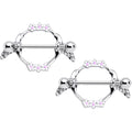 14G 9/16 Pink White Flower Hummingbird Nipple Shield Set
