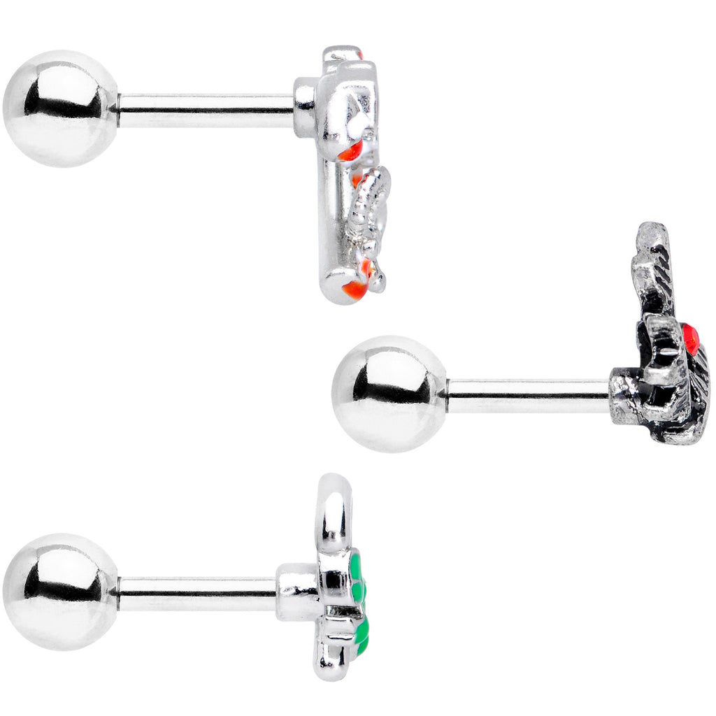 16G 1/4 Holly Candy Cane Christmas Cartilage Tragus Set of 3