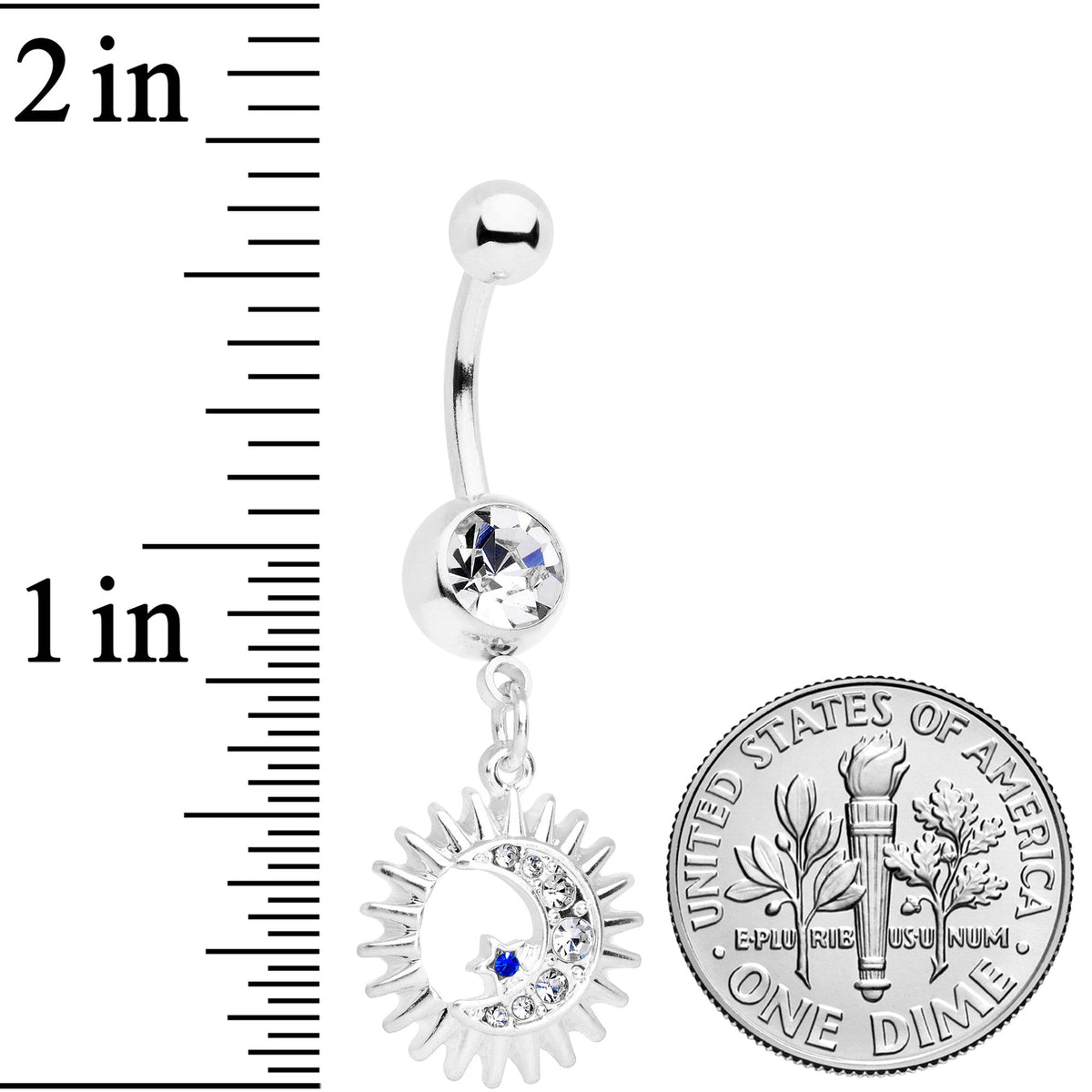 Clear Blue Gem Moon Sun Star Dangle Belly Ring