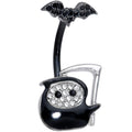 Clear Gem Black Bat Grim Reaper Halloween Double Mount Belly Ring