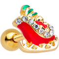16G 1/4 Clear Gem Gold Tone Christmas Sleigh Cartilage Tragus