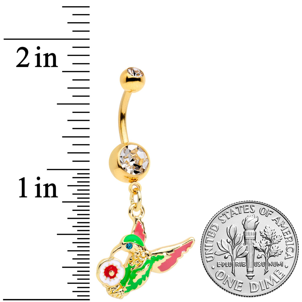 Clear Blue Gem Gold Tone Flower Hummingbird Dangle Belly Ring