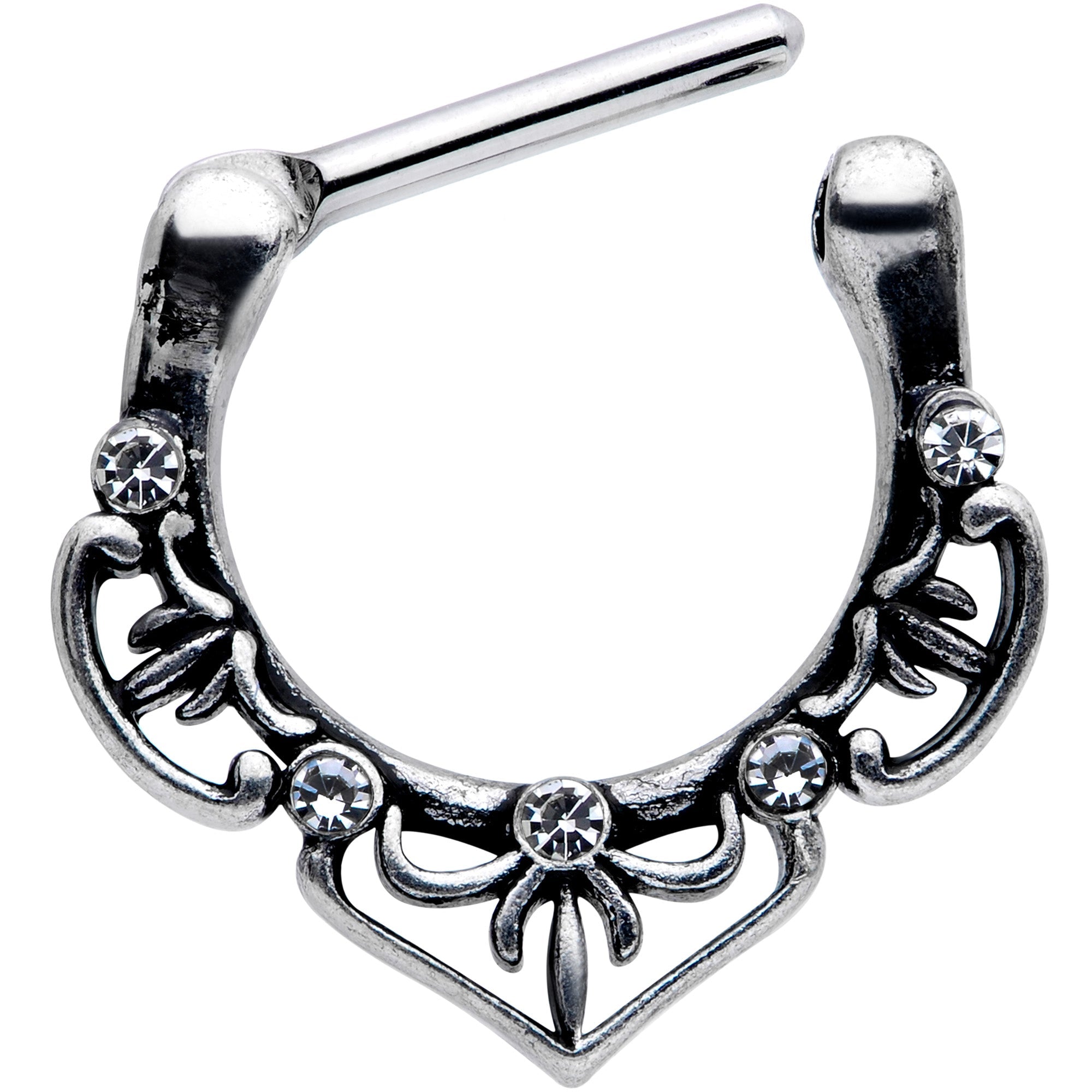 16G 5/16 Clear Gem Graceful Bows Septum Clicker