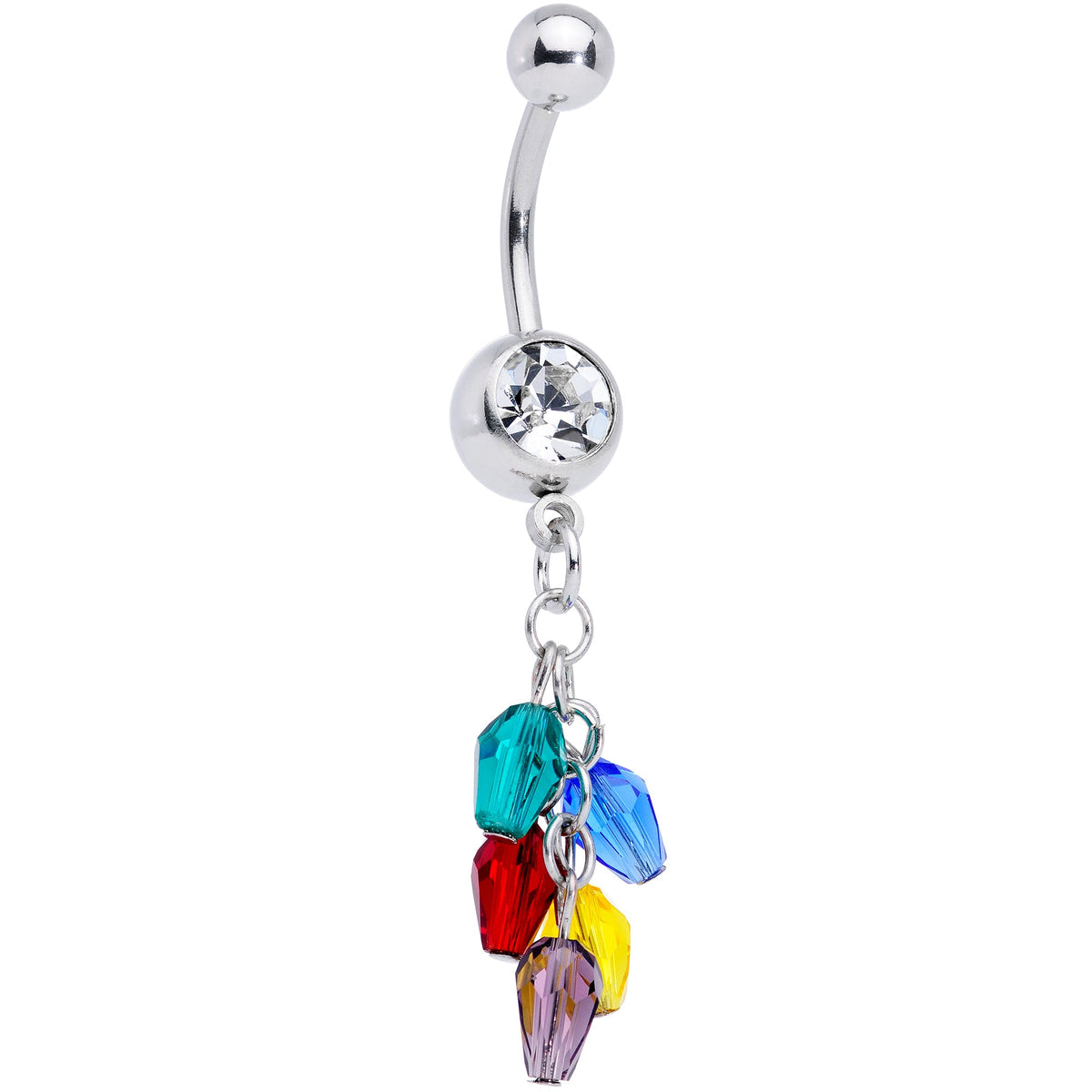 Clear Gem Gold Tone Holiday Deco Christmas Dangle Belly Ring Set of 3