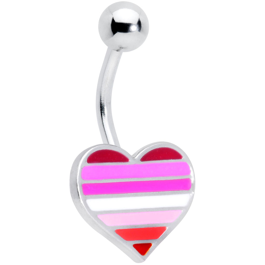 Red Pink White Lesbian Pride Heart Belly Ring