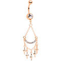 Clear Gem Rose Gold Tone Double Drama Chandelier Dangle Belly Ring