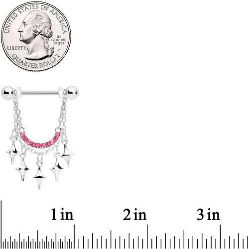 14G 9/16 Pink Gem Drama Dangle Nipple Ring Set