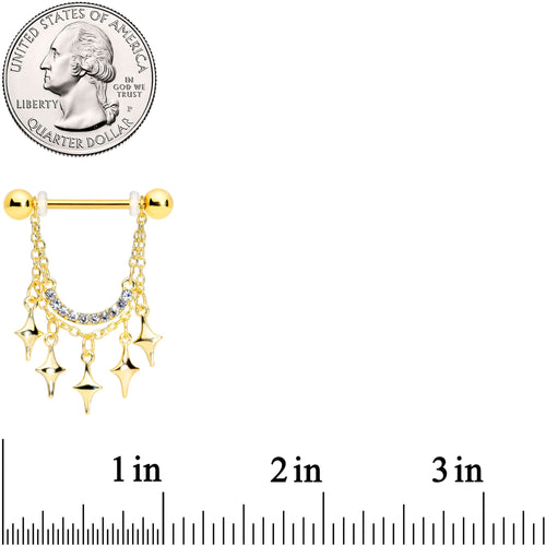14G 9/16 Clear Gem Gold Tone Drama Dangle Nipple Ring Set
