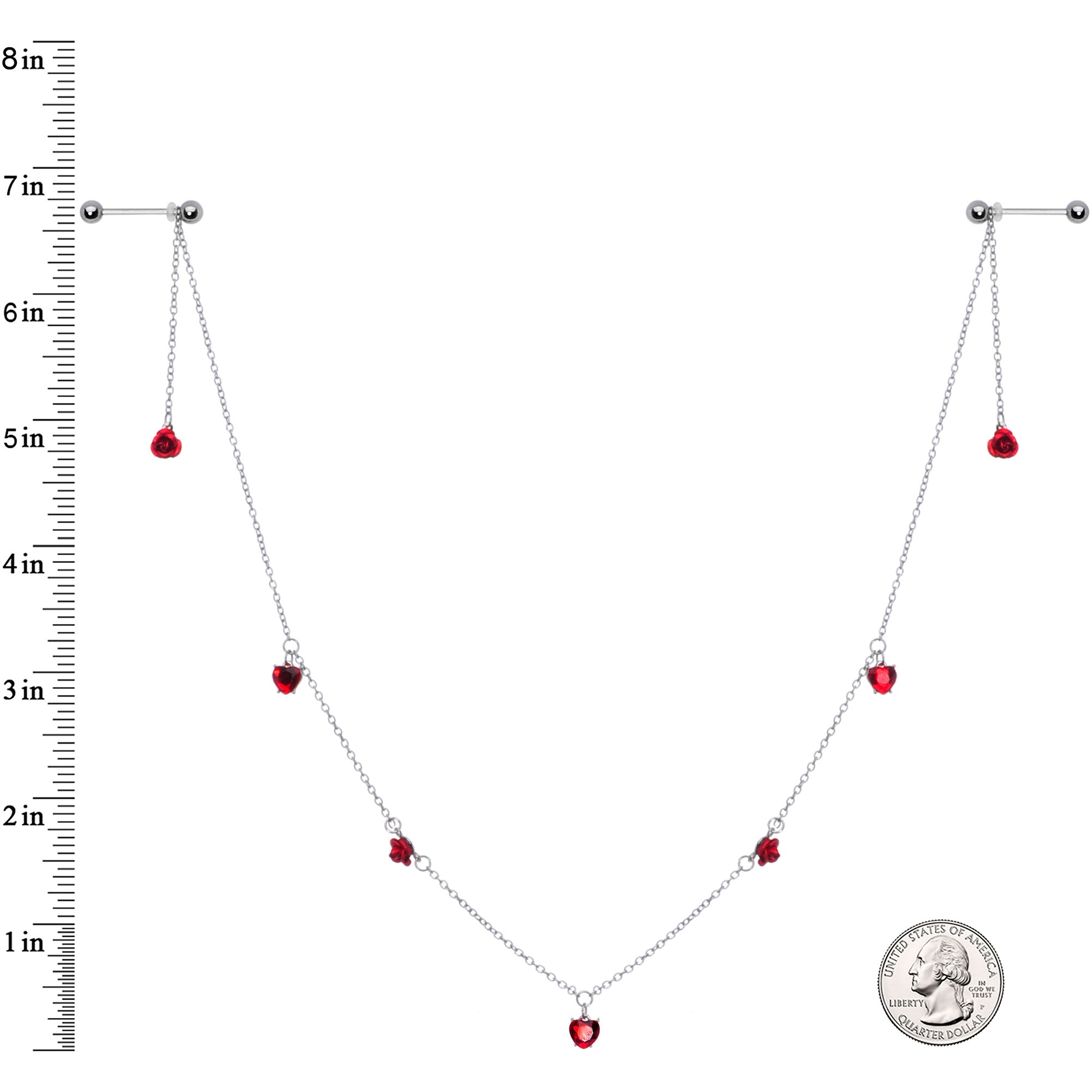 14G 9/16 Red Rose Flower Valentine Dangle Nipple Chain