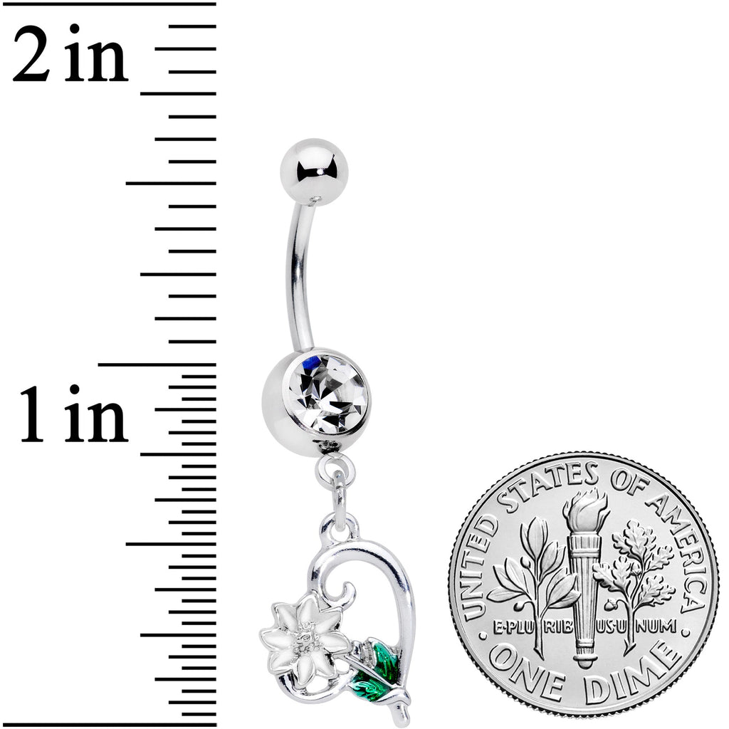 Clear Gem Sweet Flower Heart Dangle Belly Ring