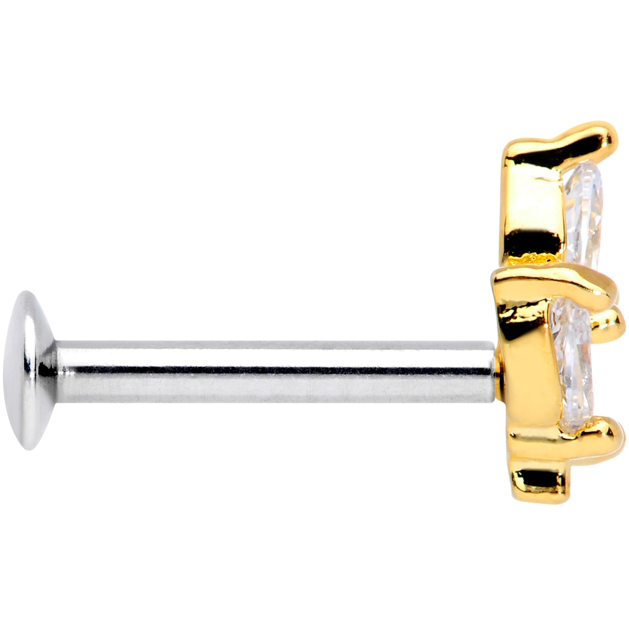 16G 5/16 CZ Gem Gold PVD Leaf Threadless Push In Labret Tragus