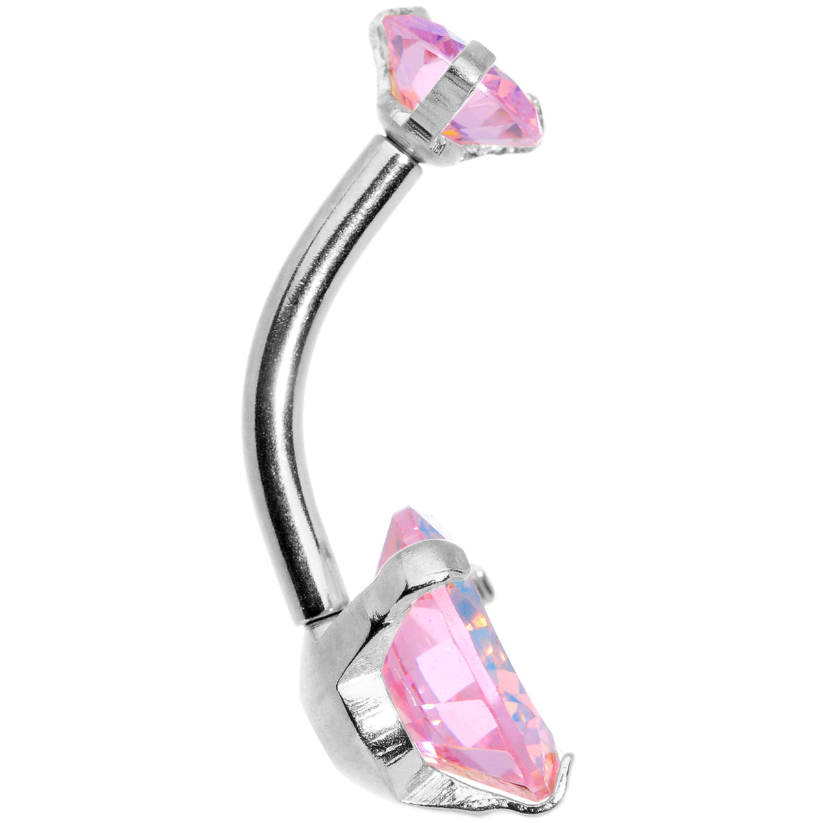Pink CZ Gem Duo Internally Threaded Belly Ring