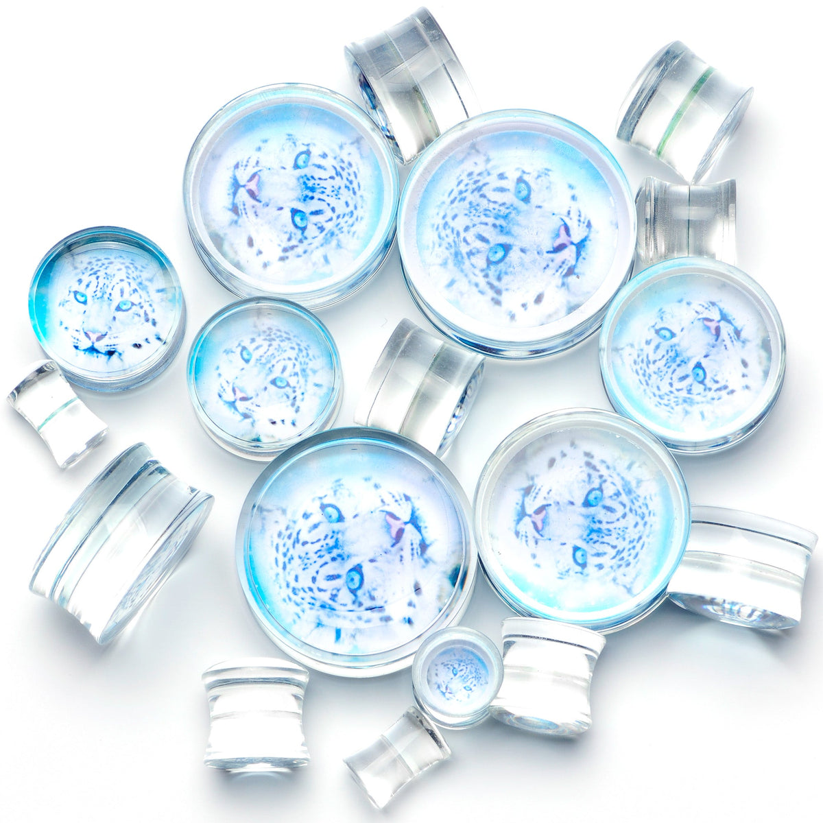 Clear Blue Acrylic Animal Cheetah Saddle Plug Set 2G to 1 Inch