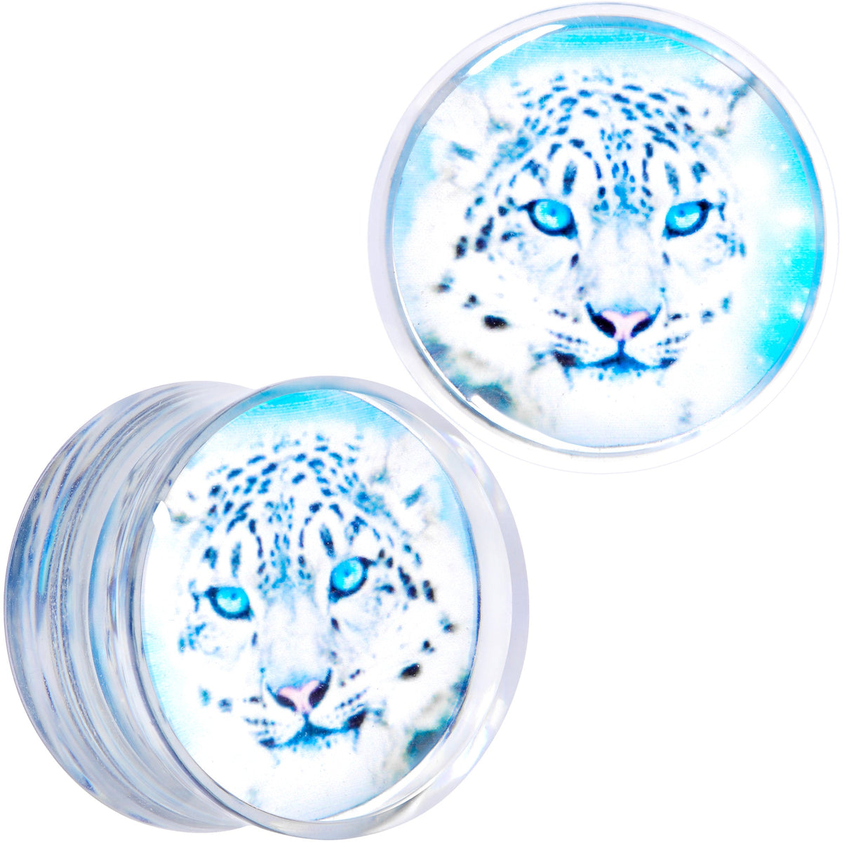 Clear Blue Acrylic Animal Cheetah Saddle Plug Set 2G to 1 Inch