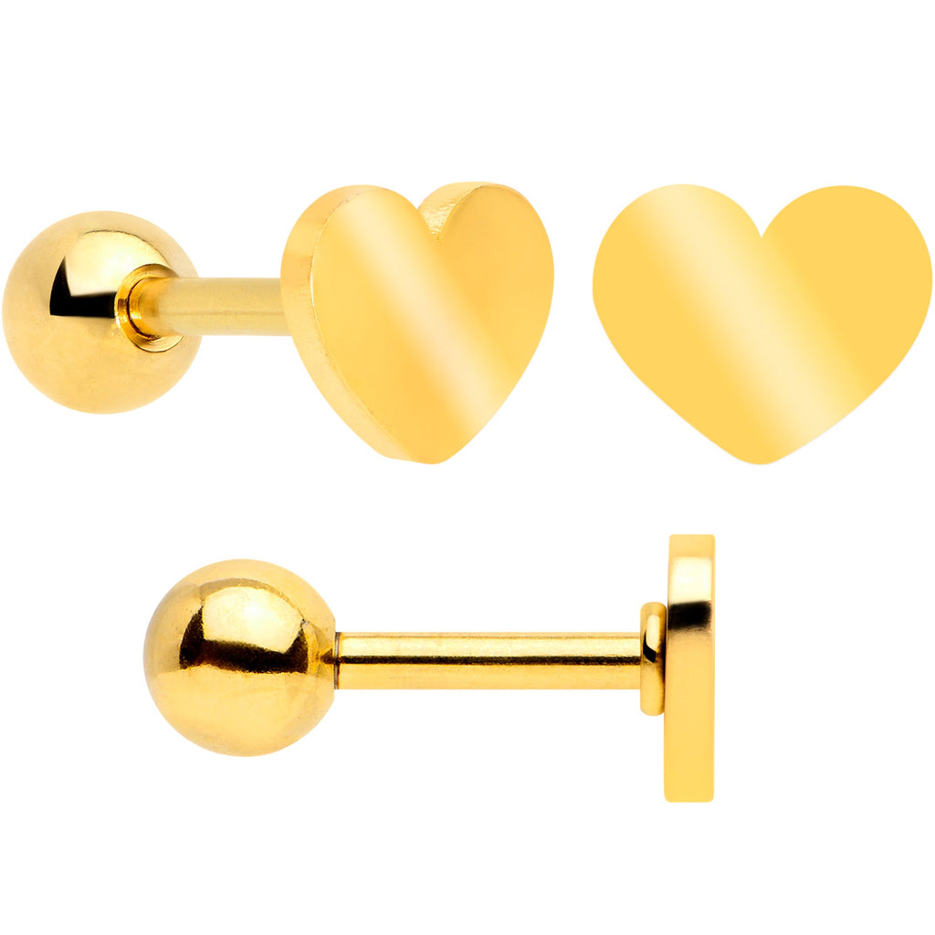 18G Clear CZ Gem Gold Tone Heart Cartilage Tragus Set of 8