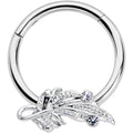 16G 3/8 Clear Gem Elegant Swirl Hinged Segment Ring