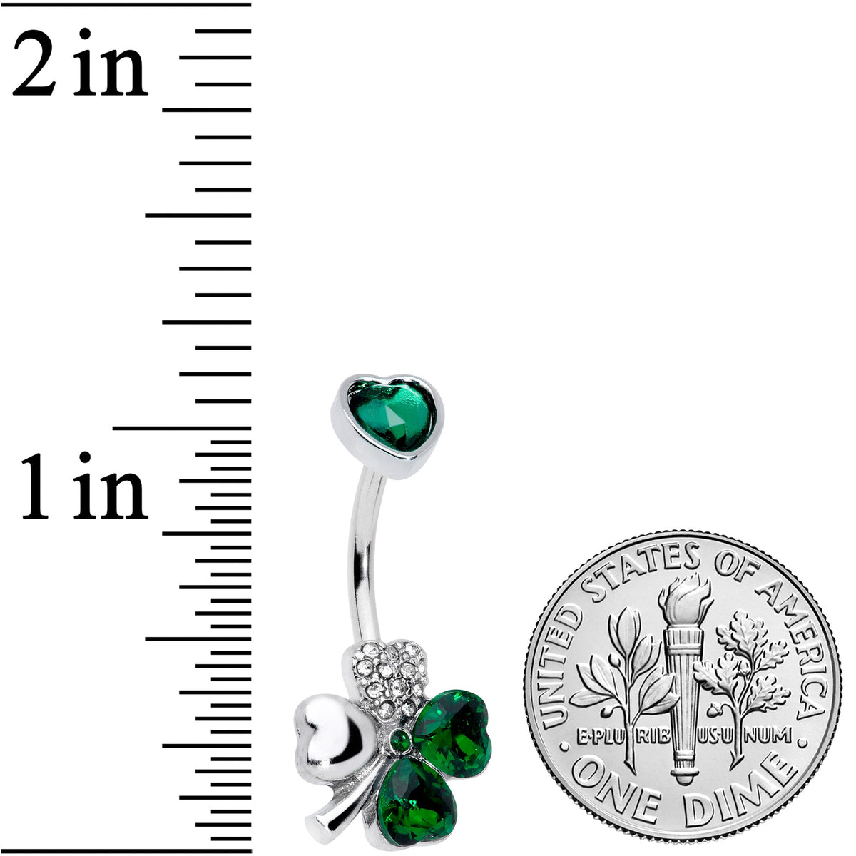 Green Clear Gem Heart Shamrock St Patricks Double Mount Belly Ring