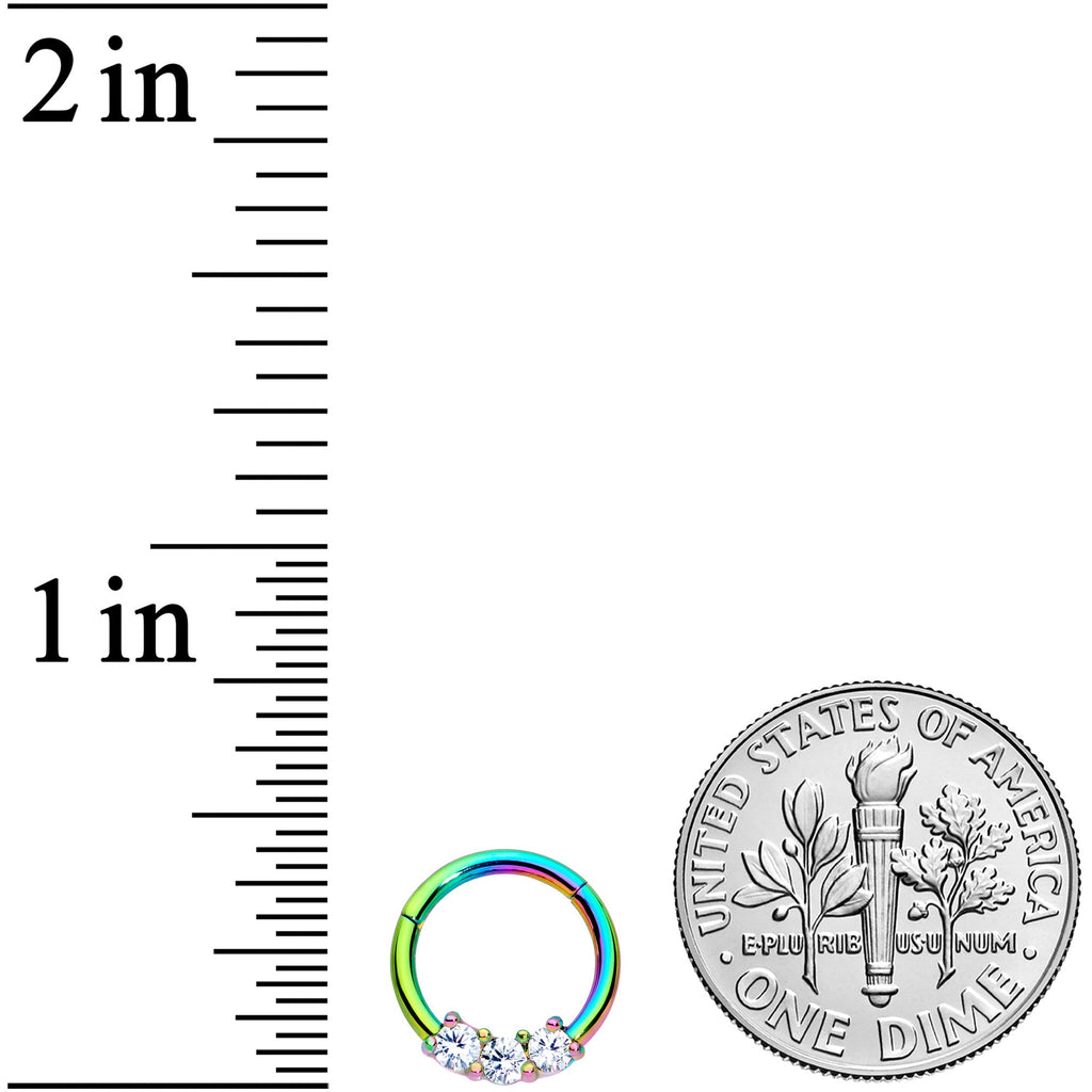 16G 5/16 Clear CZ Gem Rainbow Trio Hinged Segment Ring