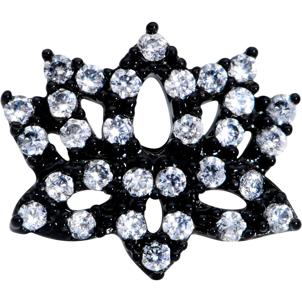 18G 3/8 Clear CZ Gem Black Lotus Flower Nose Hoop