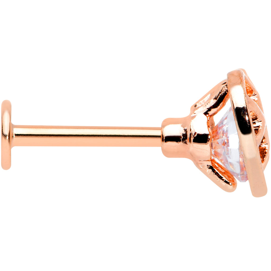 16G 5/16 Clear CZ Gem Rose Gold Tone Cage Heart Labret Tragus