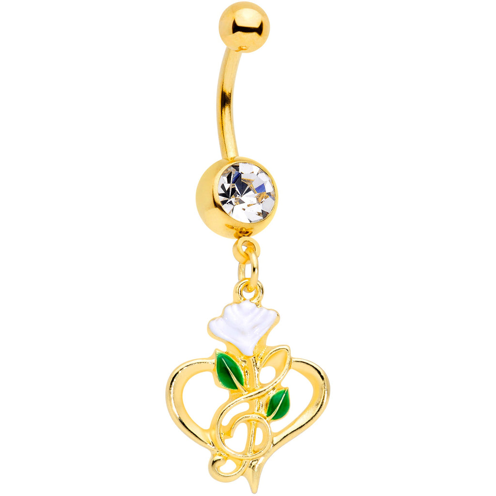 Clear Gem Gold Tone Heart Music Valentines Day Dangle Belly Ring