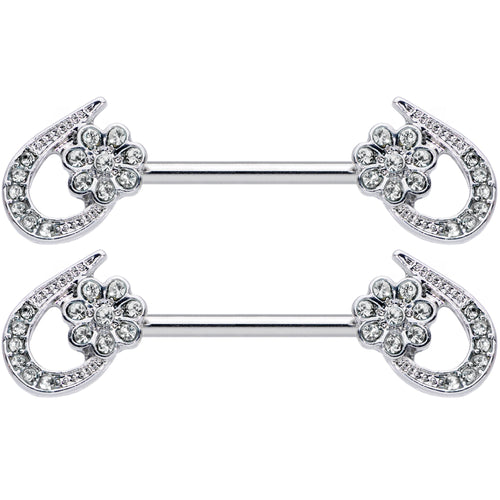 14G 5/8 Clear Gem Heart Flower Barbell Nipple Ring Set