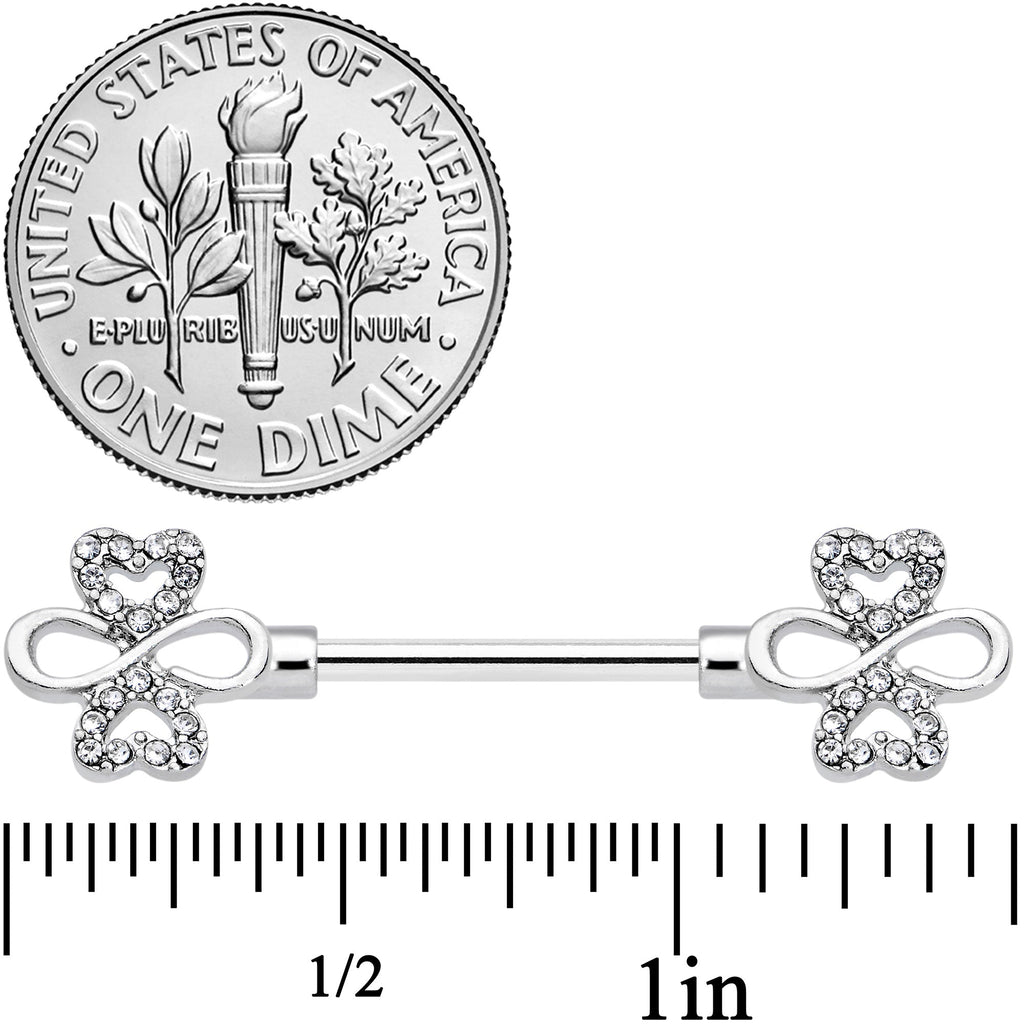 14G 9/16 Clear Gem Heart Shamrock Barbell Nipple Ring Set