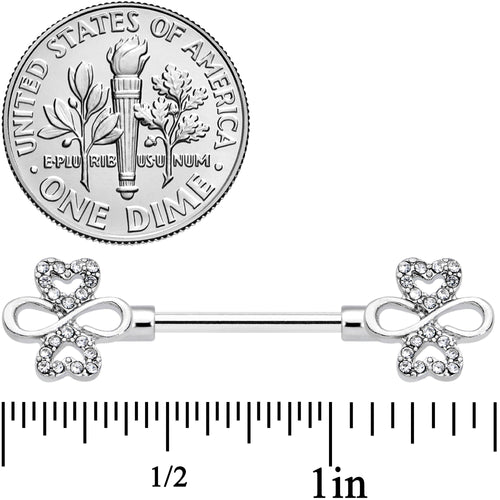 14G 9/16 Clear Gem Heart Shamrock Barbell Nipple Ring Set