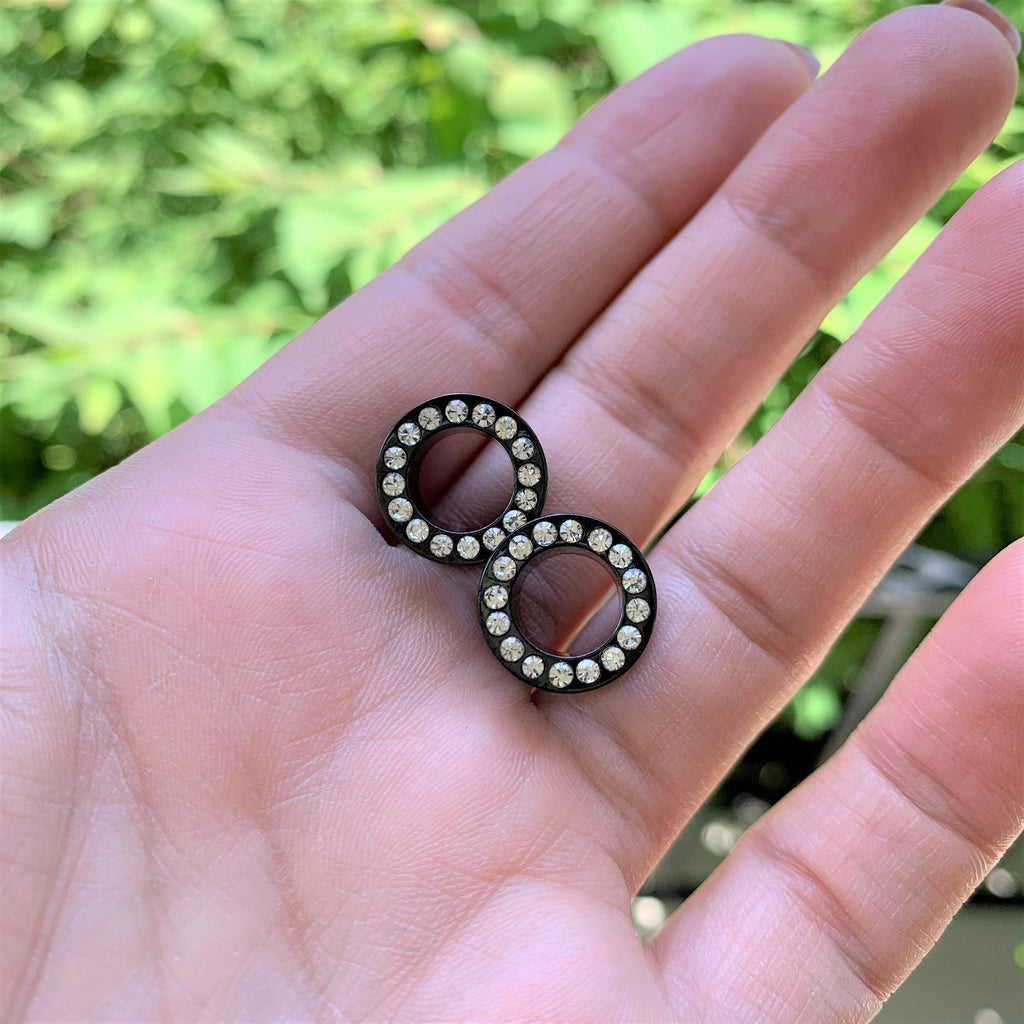 00G Clear Gem Black Anodized Screw Fit Tunnel Plug Set