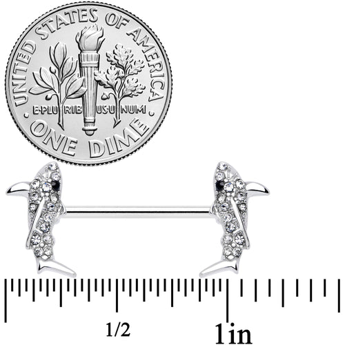 14G 5/8 Clear Black Gem Shark Barbell Nipple Ring Set