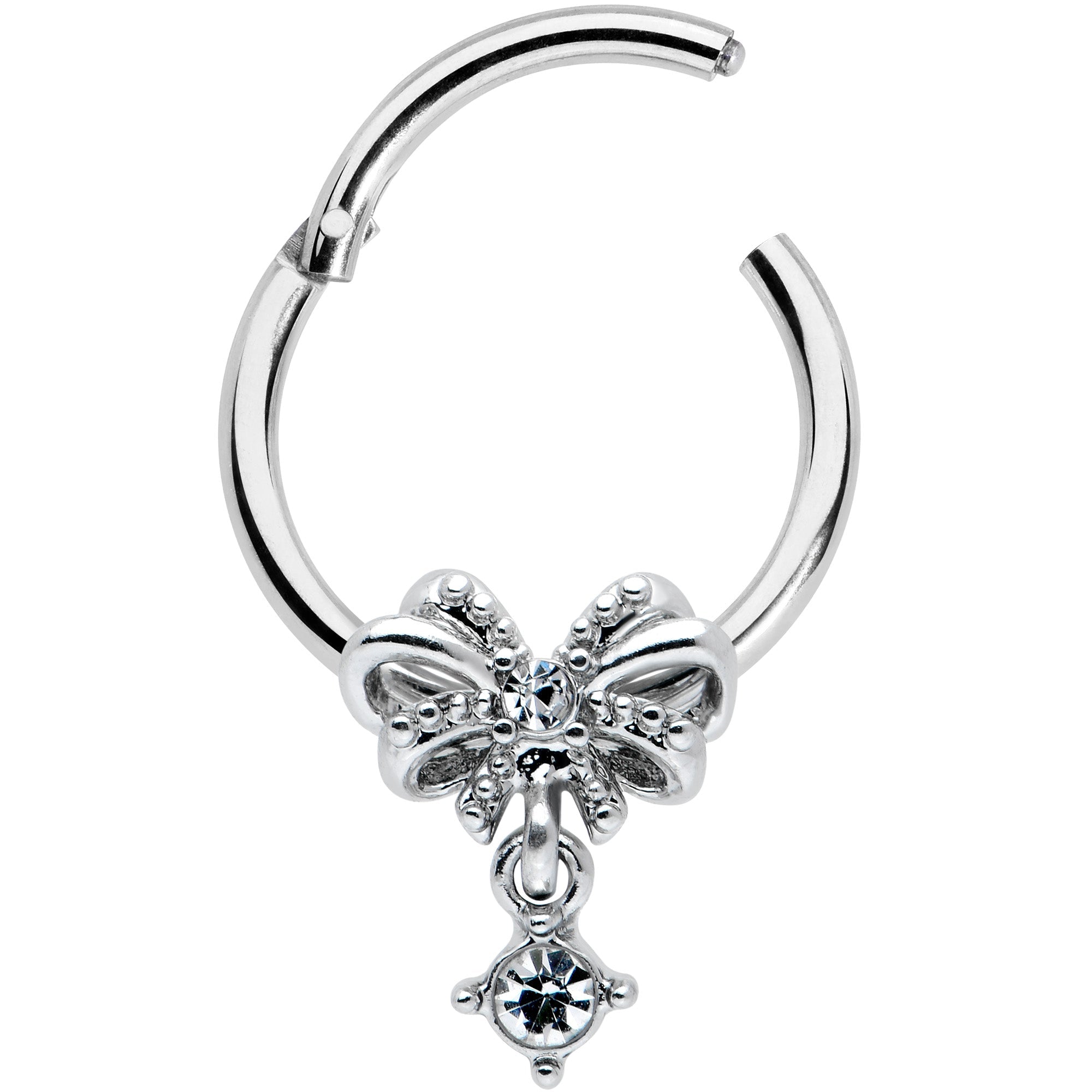 16G 3/8 Clear Gem Looping Bow Hinged Segment Ring