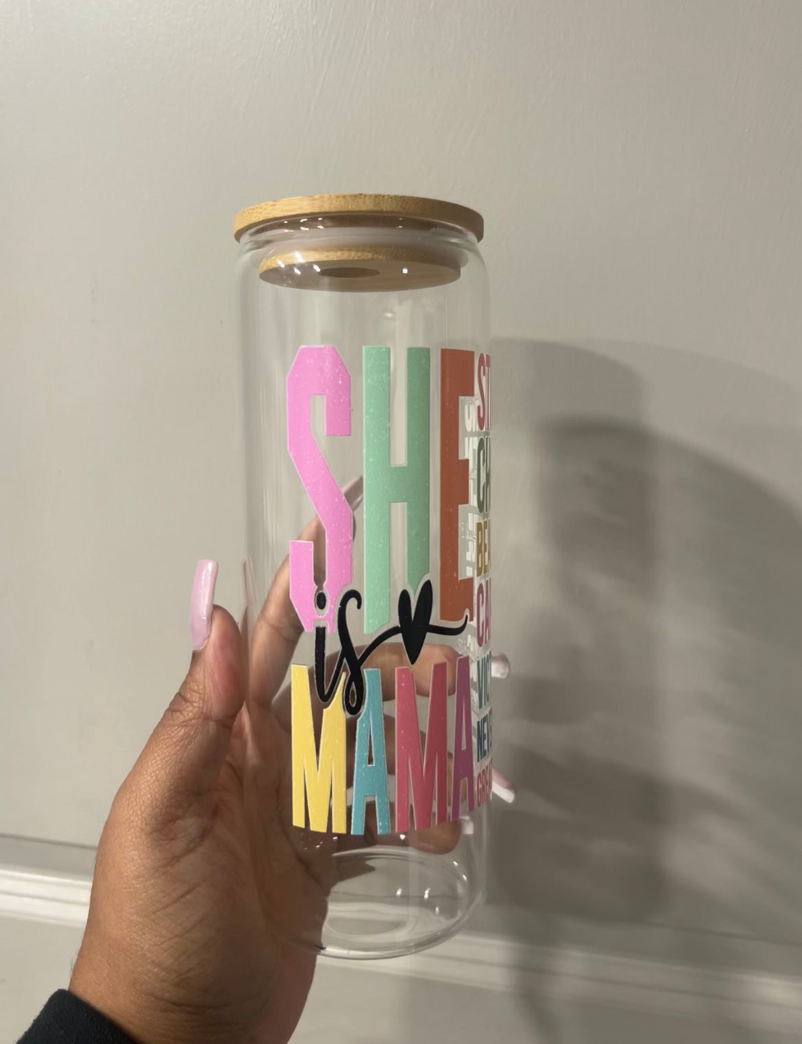 She is Mama Bible verse edition 24oz glass cup