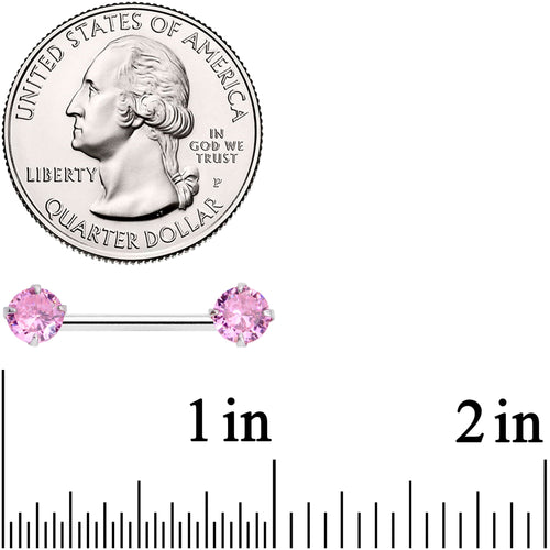 14G 9/16 Pink CZ Gem Threadless Barbell Nipple Ring Set