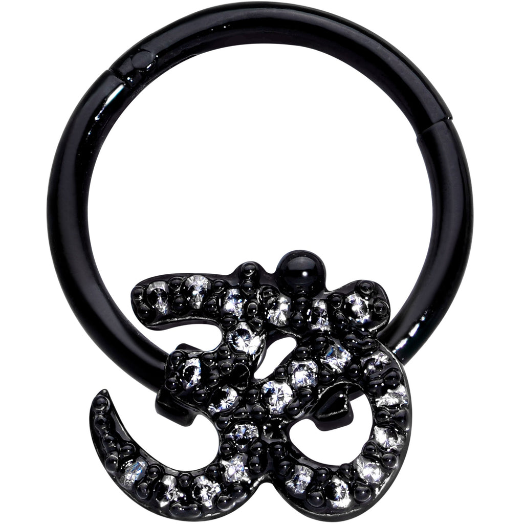 16G 3/8 Clear CZ Gem Black Amazing Om Hinged Segment Ring