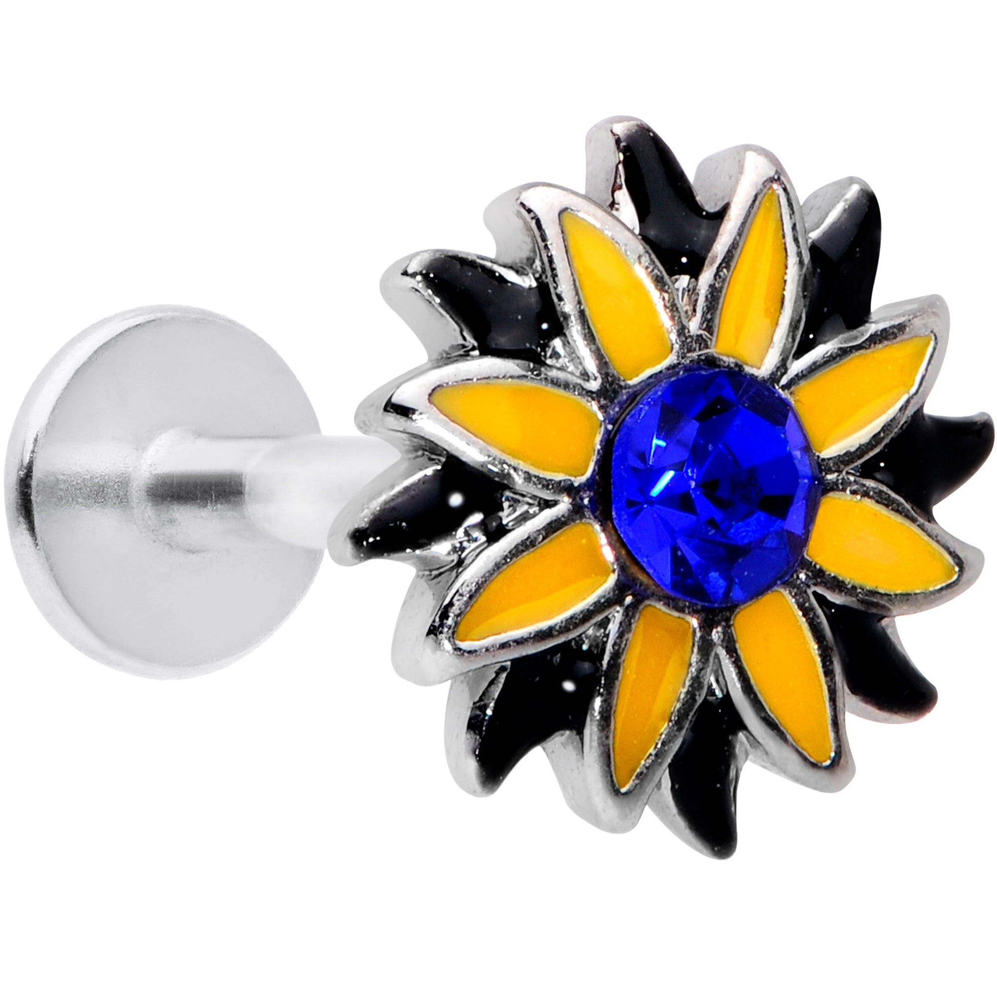 16G 5/16 Blue Faux Druzy Yellow Sunflower Labret Monroe Tragus