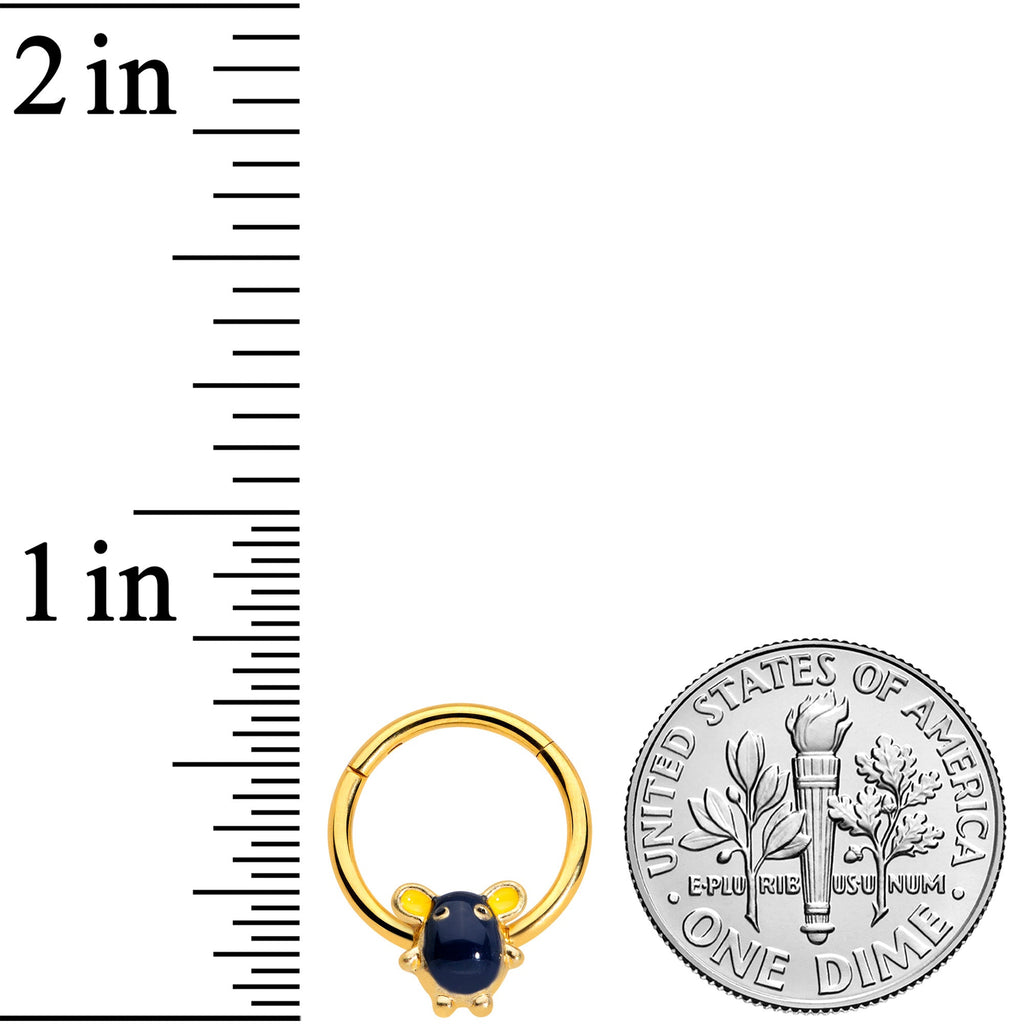 16G 3/8 Gold Tone Black Mouse Hinged Segment Ring