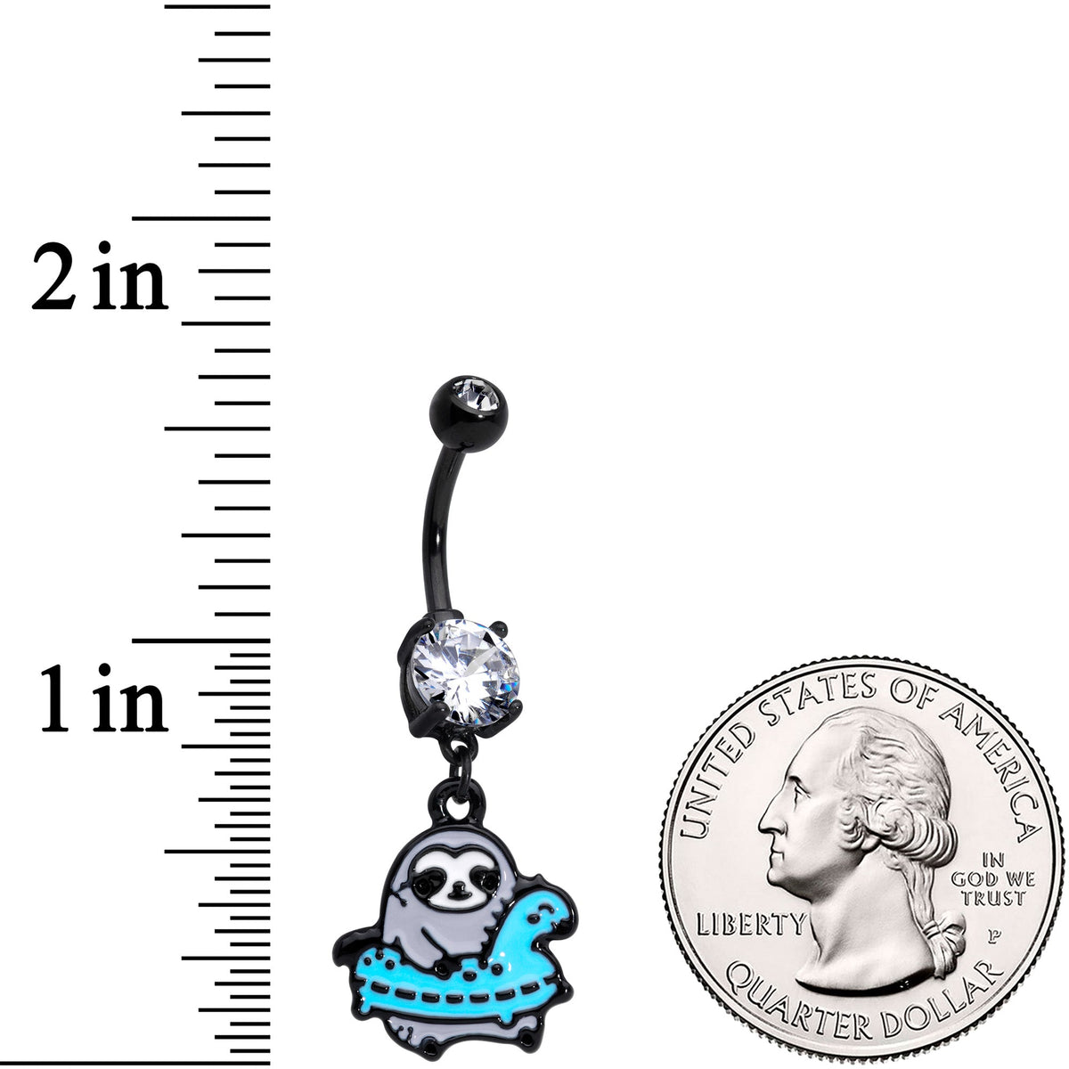 Clear CZ Gem Black Swimming Sloth Dangle Belly Ring